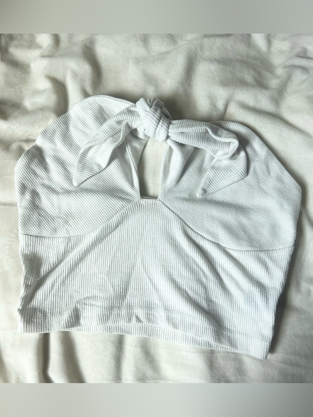 SHEIN White Knot-Front Strapless Ribbed Tube Top